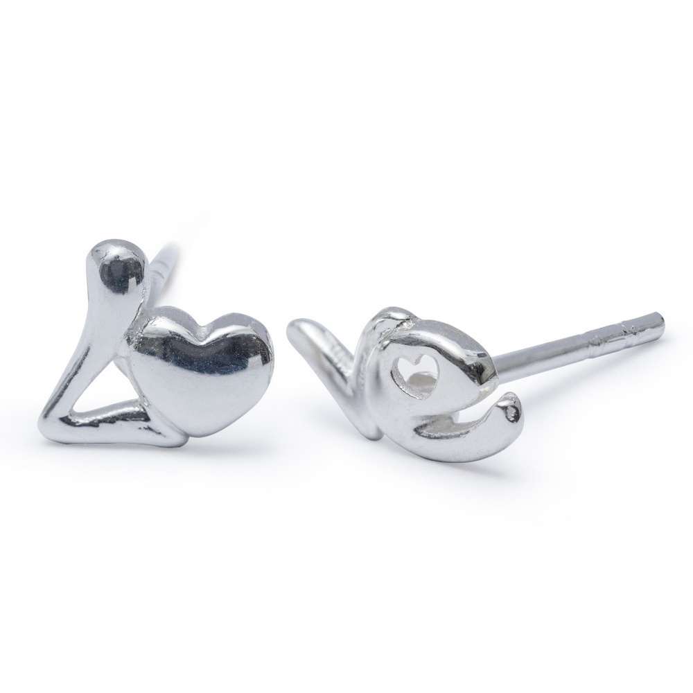 Sterling Silver Love Heart Stud Earrings